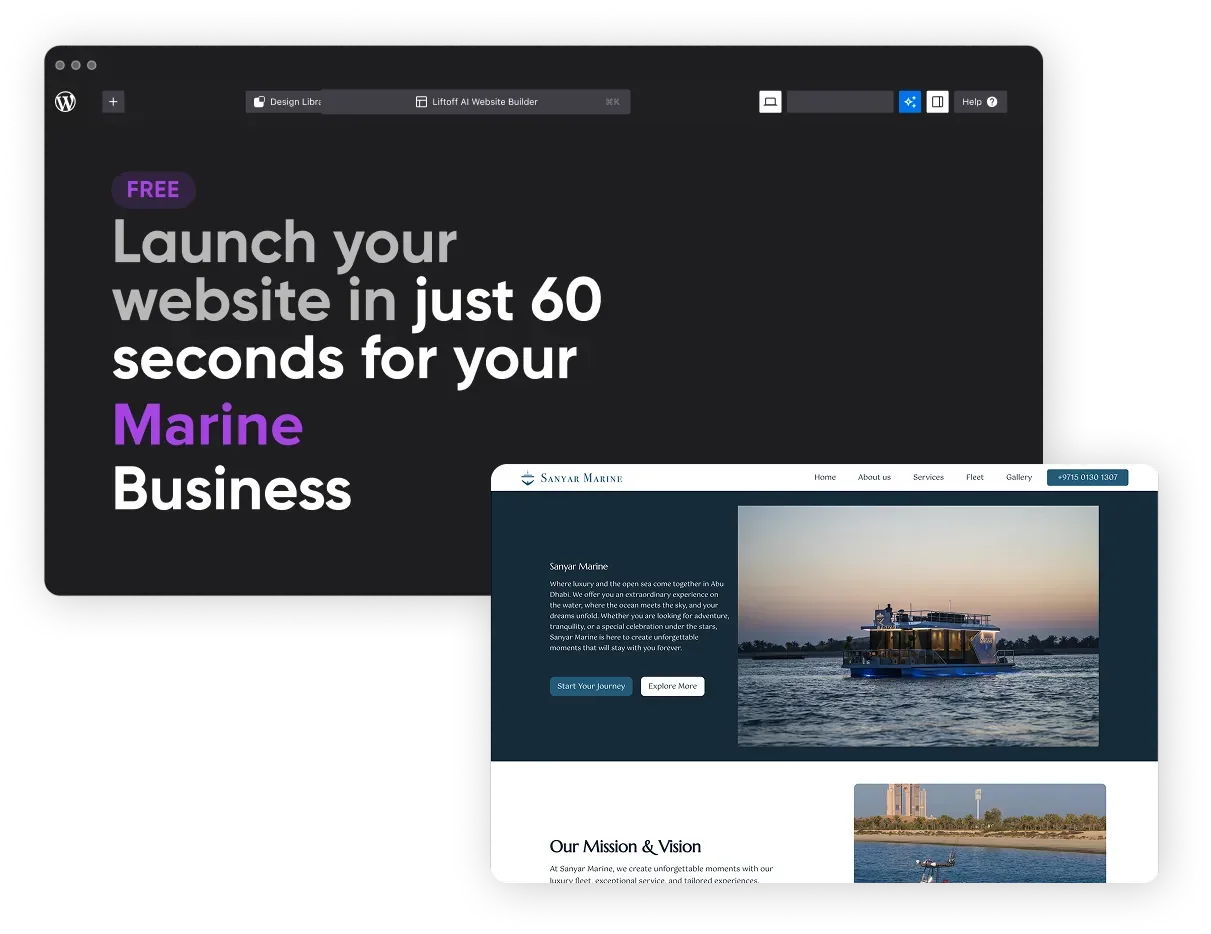 Mockup of a website built with Liftoff AI website builder